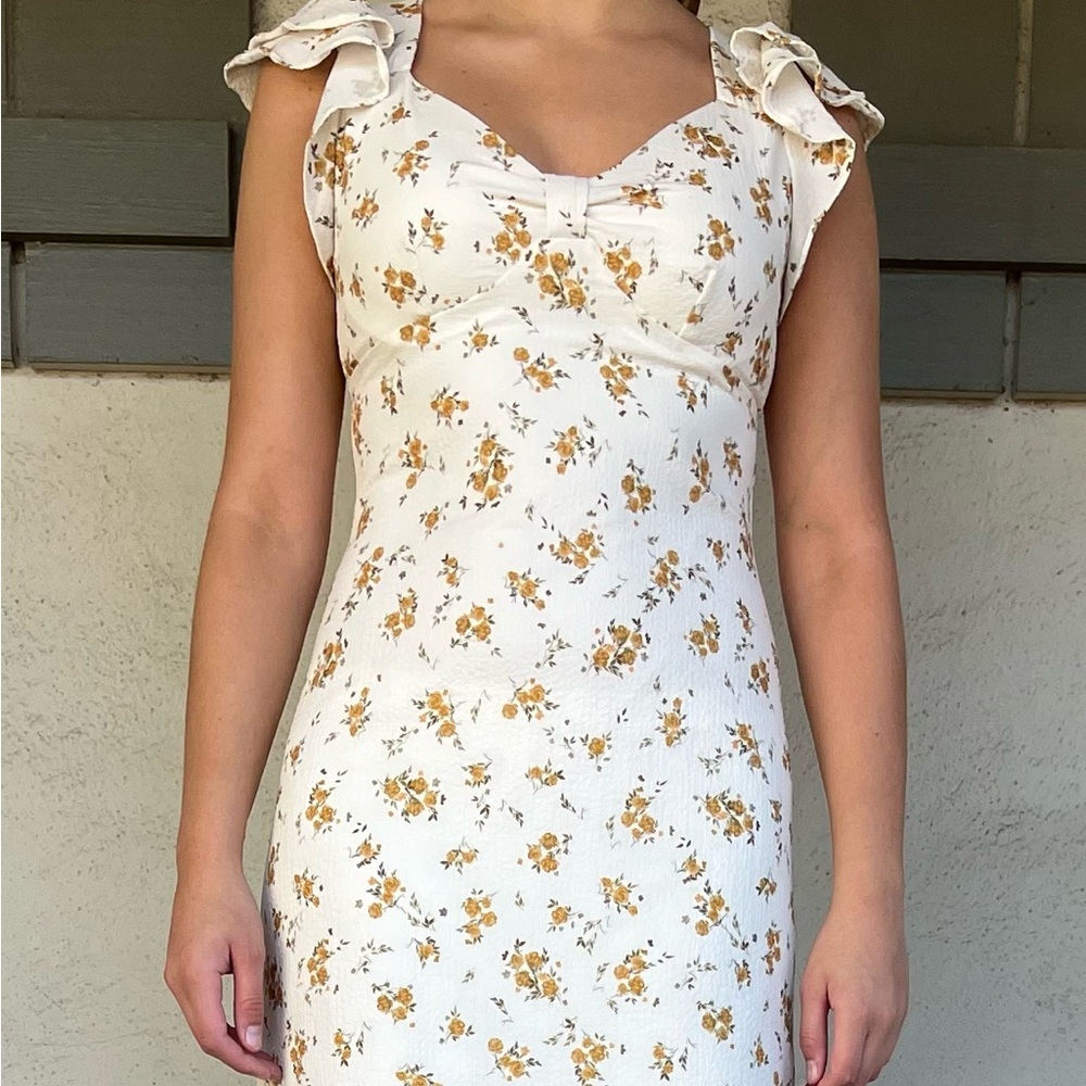 Floral White and Yellow Women's Dress